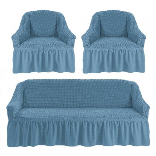 Чехол на диван и 2 кресла, Серо-голубой 215