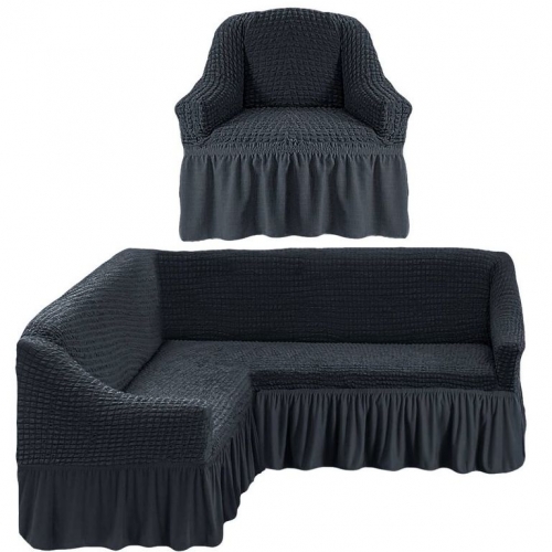 Чехол на угловой диван и 1 кресло, Темный асфальт 229