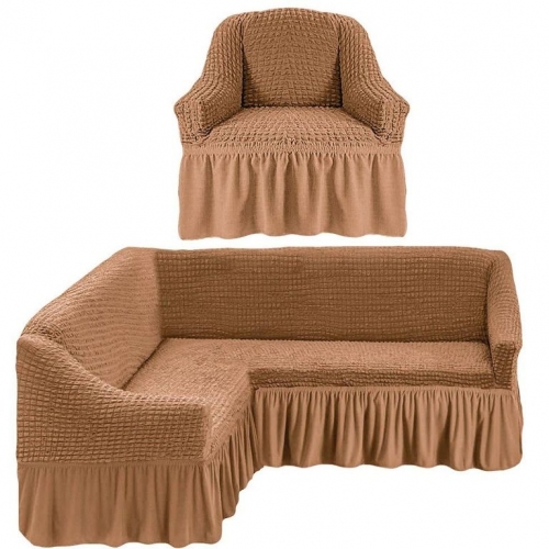 Чехол на угловой диван и 1 кресло, Песочный 230