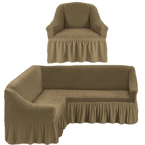 Чехол на угловой диван и 1 кресло, Темно-оливковый 220