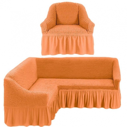 Чехол на угловой диван и 1 кресло, Коралловый 227