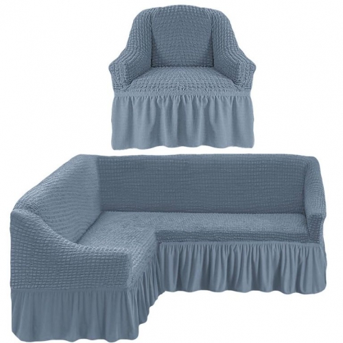 Чехол на угловой диван и 1 кресло, Светло-серый 216