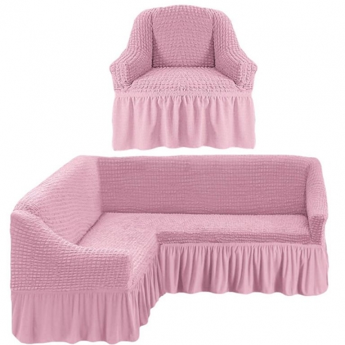 Чехол на угловой диван и 1 кресло, Розовый 207