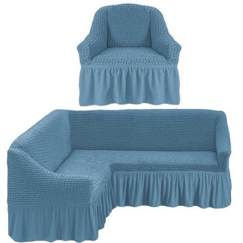 Чехол на угловой диван и 1 кресло, Серо-голубой 215