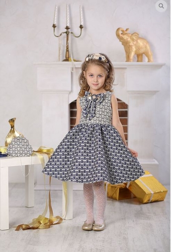платье для девочки Милана М-257 жаккард синий золото