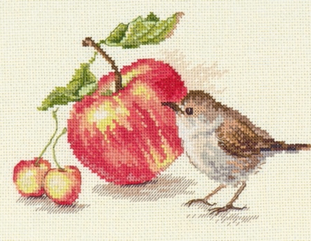 Птичка и яблоко 17х11