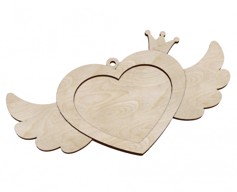 елочная игрушка-рамка сердечко с крыльями и короной