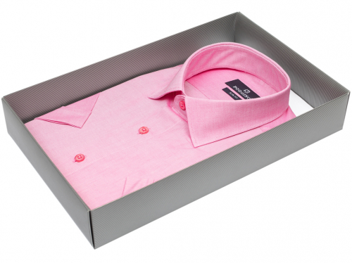 Розовая приталенная мужская рубашка Poggino 4000-104 с коротким рукавом