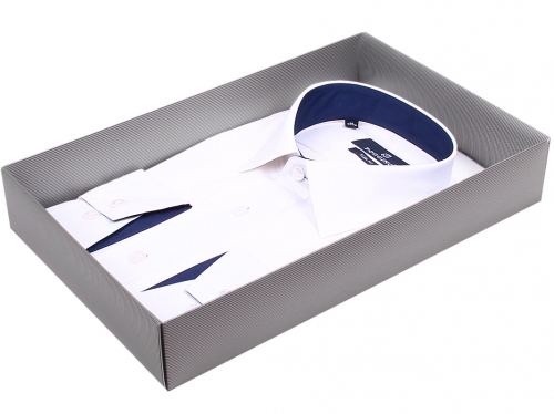Белая приталенная мужская рубашка Poggino 5001-86