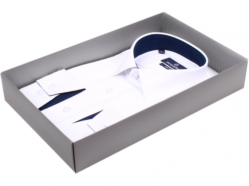Белая приталенная мужская рубашка Poggino 5004-45