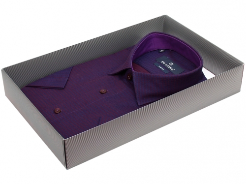Фиолетовая приталенная мужская рубашка Poggino 7774-02 с коротким рукавом