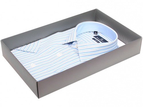 Голубая приталенная мужская рубашка Poggino 7771-01 с коротким рукавом