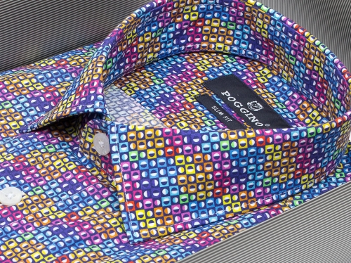 Разноцветная приталенная мужская рубашка Poggino 4000-97 с коротким рукавом