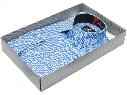 Голубая приталенная мужская рубашка Alessandro Milano 3001-43
