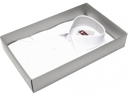 Белая приталенная мужская рубашка с коротким рукавом Rvvaldi rs-2056-08