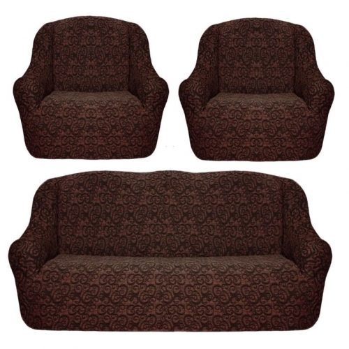 Чехол на диван и 2 кресла жаккард, коричневый