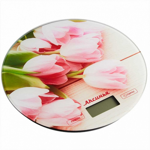 Весы Аксинья КС-6503 электронные 5кг Розовые тюльпаны стекло (24) оптом