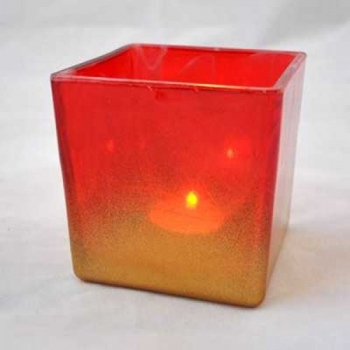 Горшок стеклянный Куб с поддоном крашеный РубинхЗолото