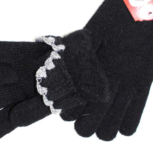 Шерстяные перчатки с помпоном из норки