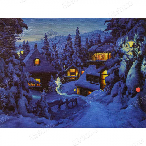 Картина новогодняя HD-7 30*40*1,6см со светодиодами Ночная зимняя деревня  (12)