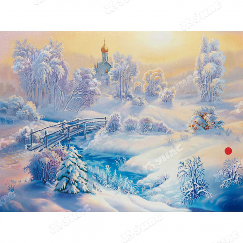 Картина новогодняя HD-8 30*40*1,6см со светодиодами Церковь в лесу (12)