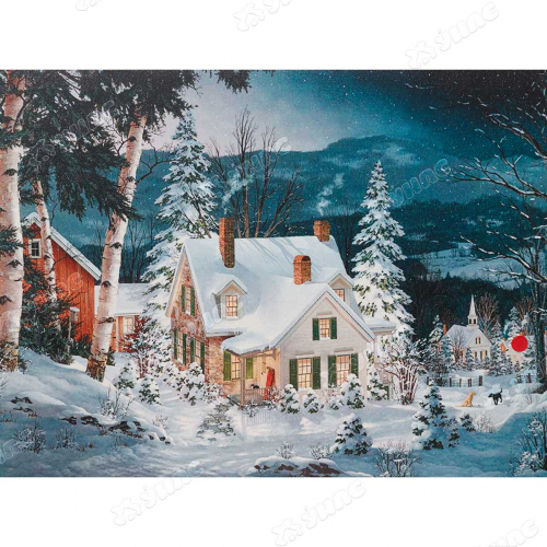 Картина новогодняя HD-10 30*40*1,6см со светодиодами Дом на окраине (12)
