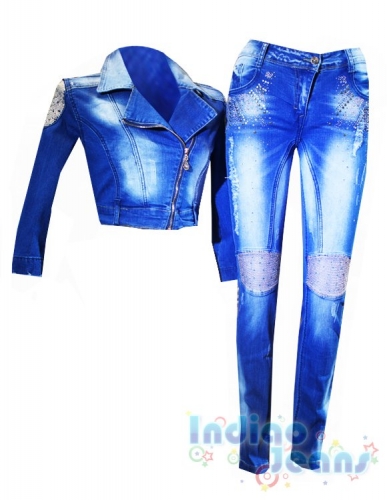  2640 р.Стильный джинсовый костюм для девочек, куртка с укороченными рукавами
