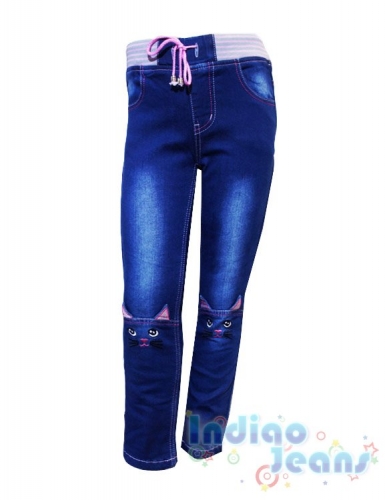 Оригинальные утепленные джинсы-стрейч для девочек