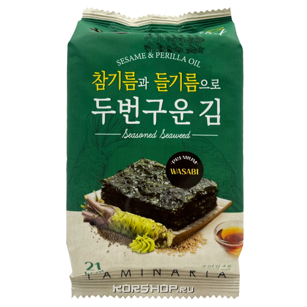 Хрустящая морская капуста со вкусом васаби Nori Land, Корея, 4 г