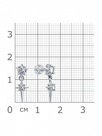 12-1587 Серьги с фианитом родированные серебро 925*