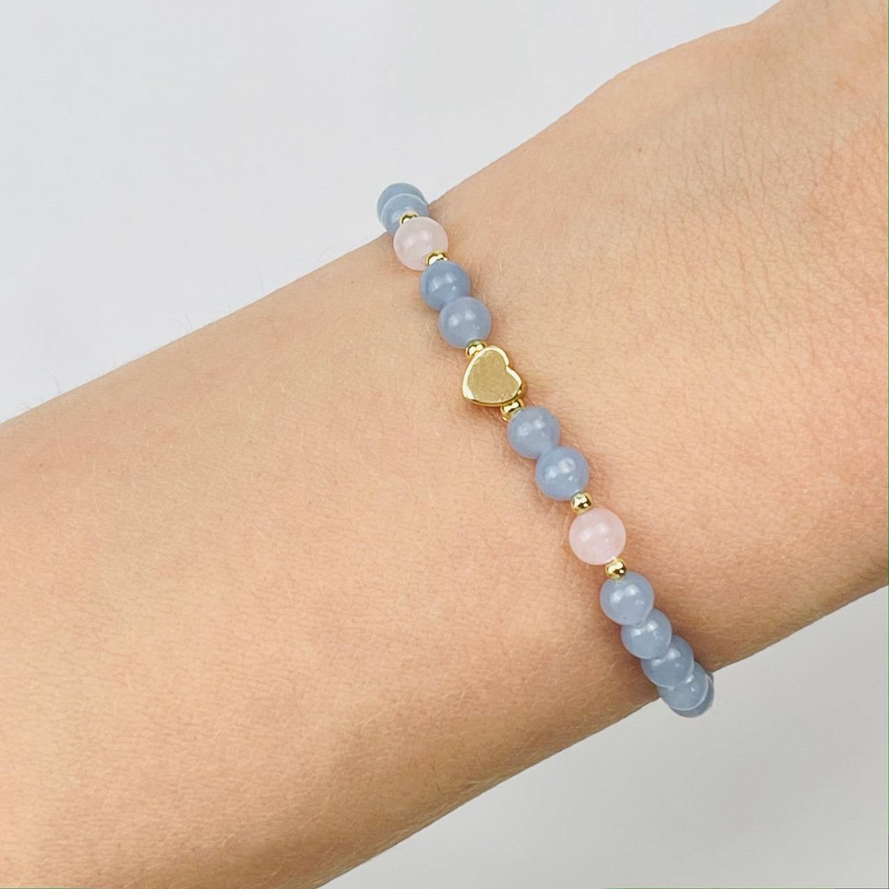 Радуга Самоцветов Браслет детский из Ангелита и Розового кварца со вставкой