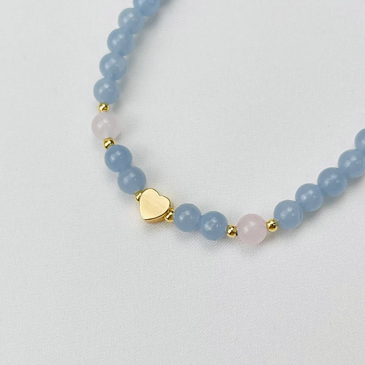 Радуга Самоцветов Браслет детский из Ангелита и Розового кварца со вставкой