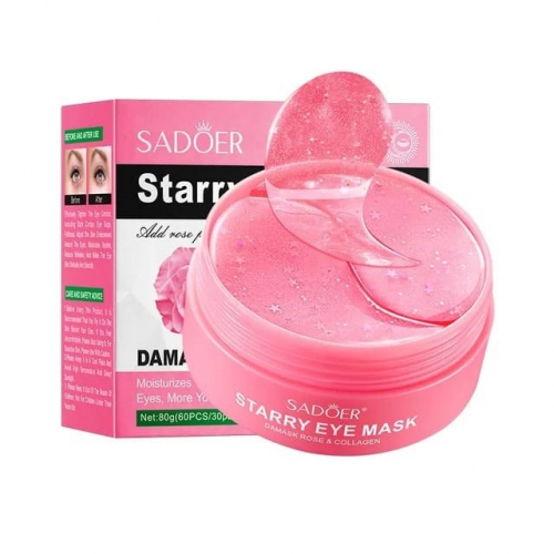 SADOER Патчи гелевые для век Starry DAMASK ROSE Сверкающие РОЗА и Коллаген 80г (банка 60 штук) (SD-93974)