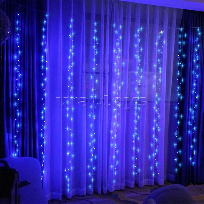 Электрогирлянда-занавес Роса, 3*3м, 300 ламп, USB, пульт, синий