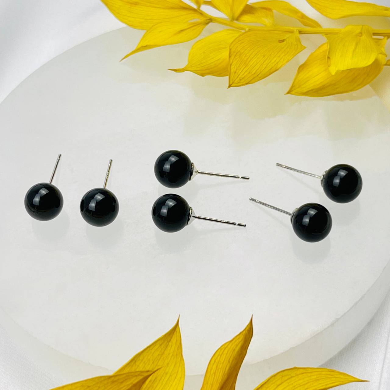 Радуга Самоцветов Серьги-пусеты с камнем Обсидиан