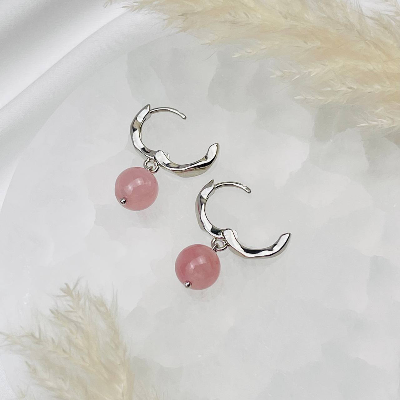 Радуга Самоцветов Серьги из мадагаскарского Розового кварца