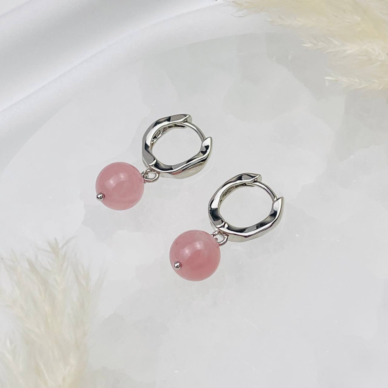 Радуга Самоцветов Серьги из мадагаскарского Розового кварца