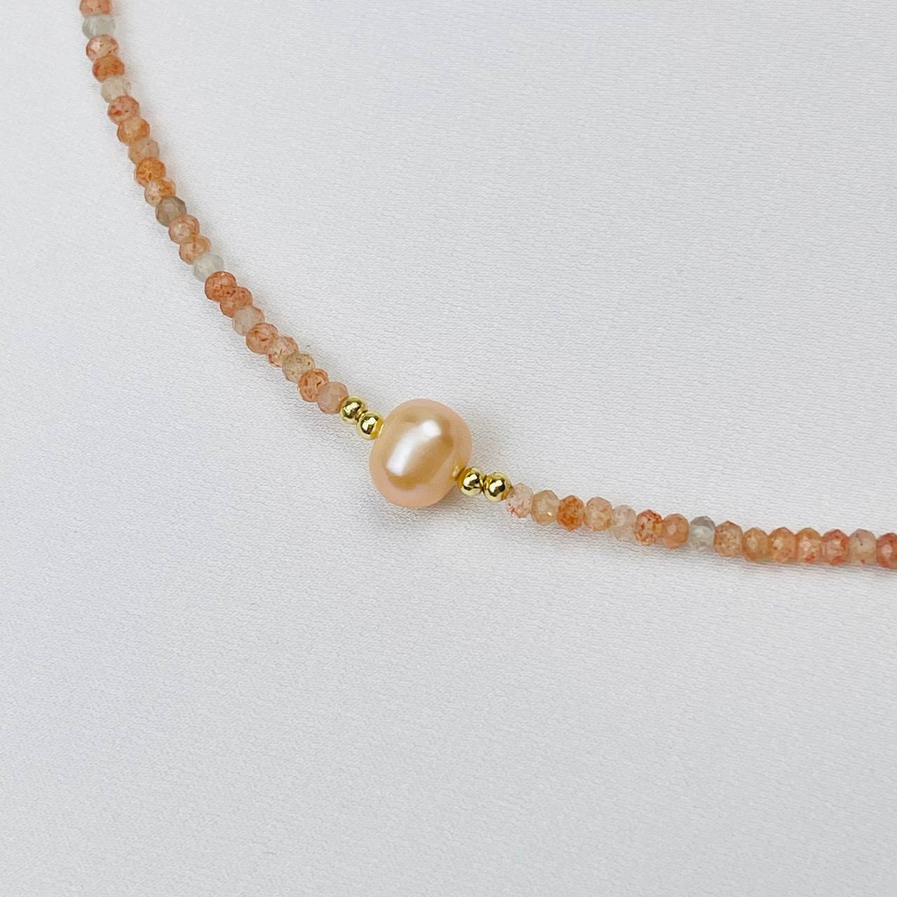 Радуга Самоцветов Чокер из Солнечного камня и Жемчуга