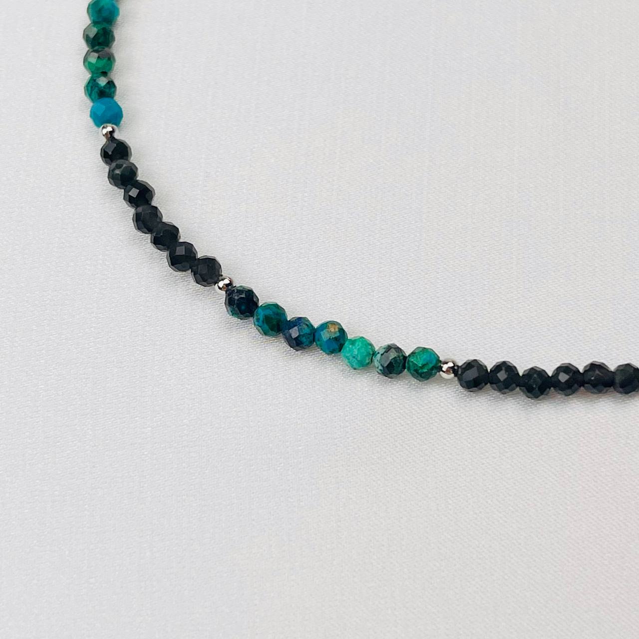 Радуга Самоцветов Чокер из Обсидиана и Хризоколлы