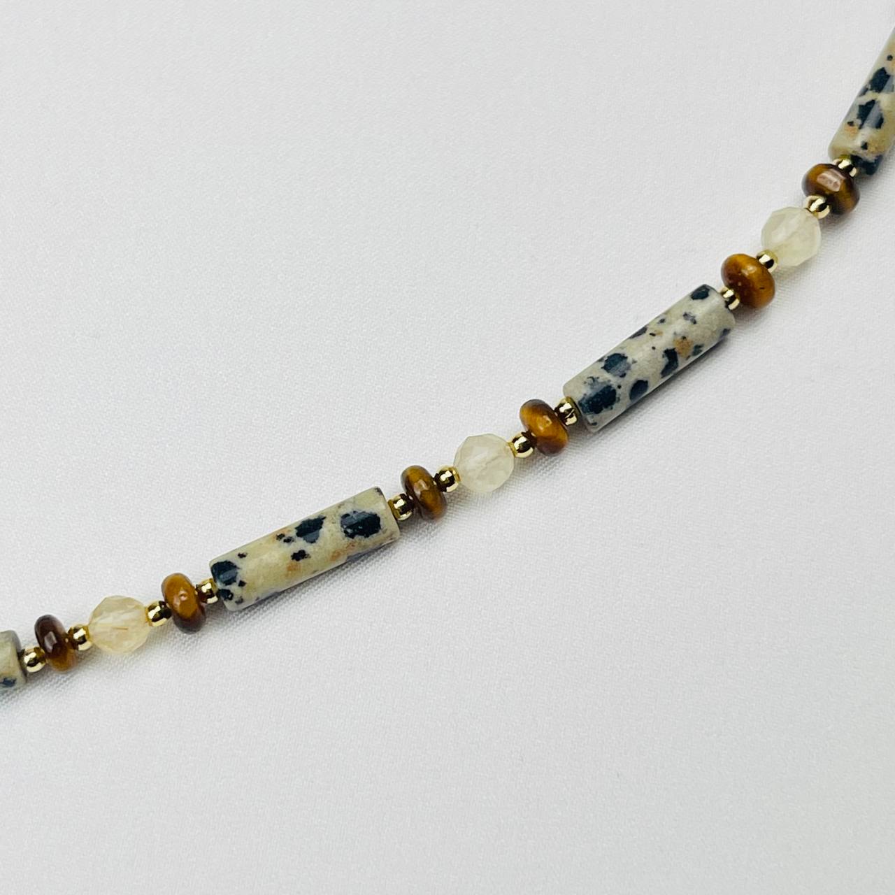 Радуга Самоцветов Колье из перепелиной Яшмы,Тигрового глаза и Рутилового кварца