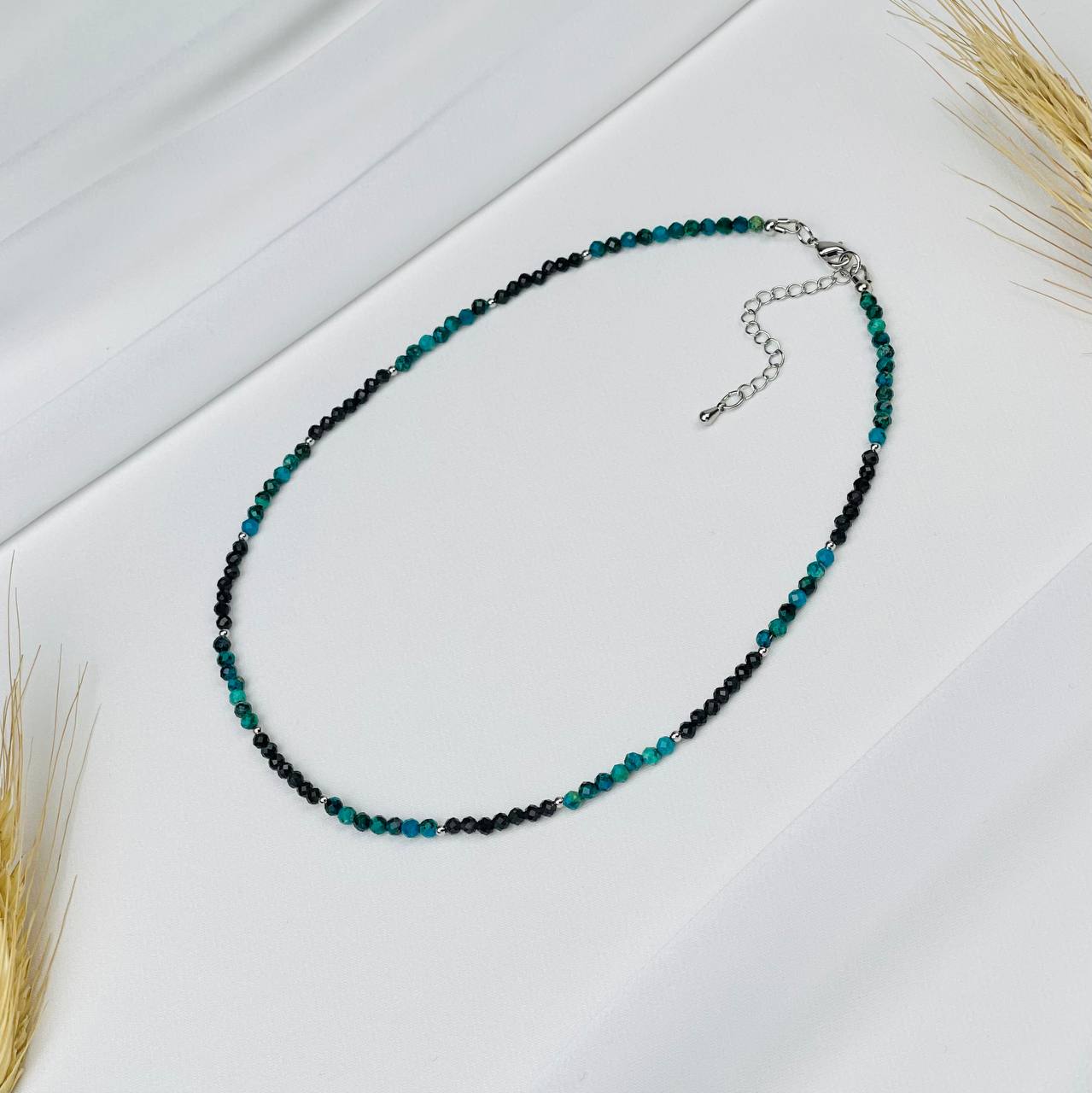 Радуга Самоцветов Чокер из Обсидиана и Хризоколлы