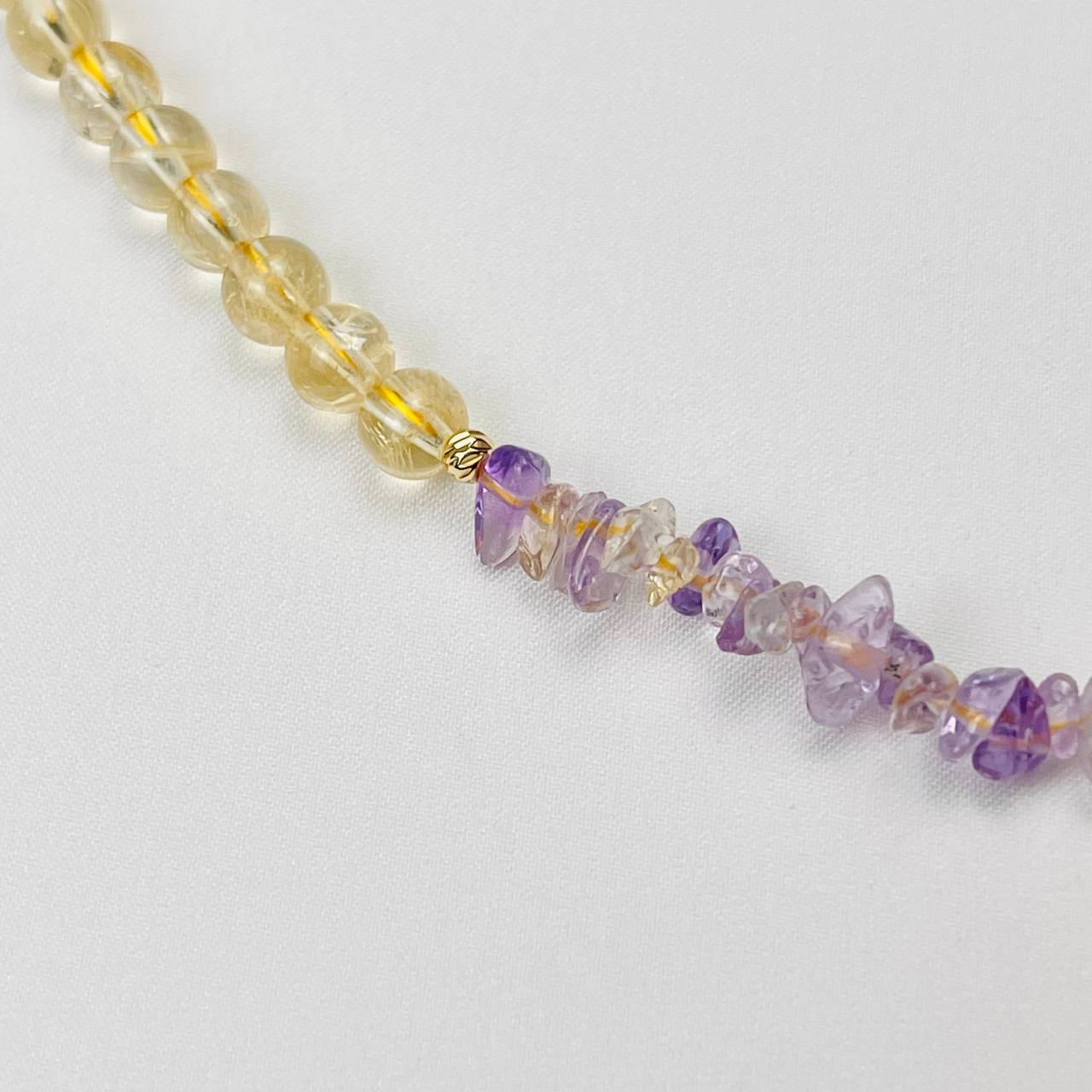 Радуга Самоцветов Бусы из Цитрина и Аметиста с кулоном