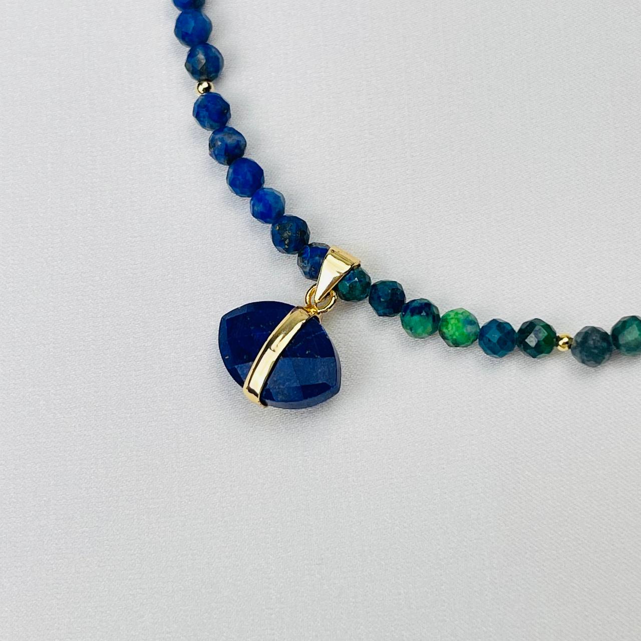 Радуга Самоцветов Бусы-Чокер из Лазурита и Азурита с кулоном