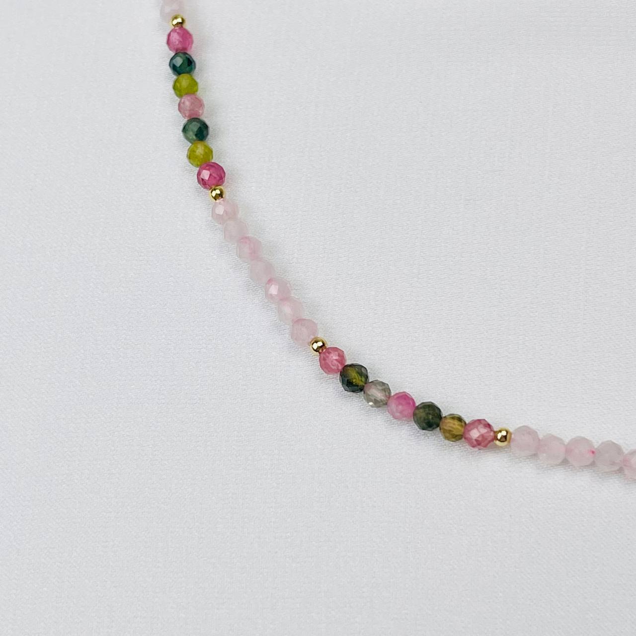 Радуга Самоцветов Чокер из Турмалина микс и Розового кварца