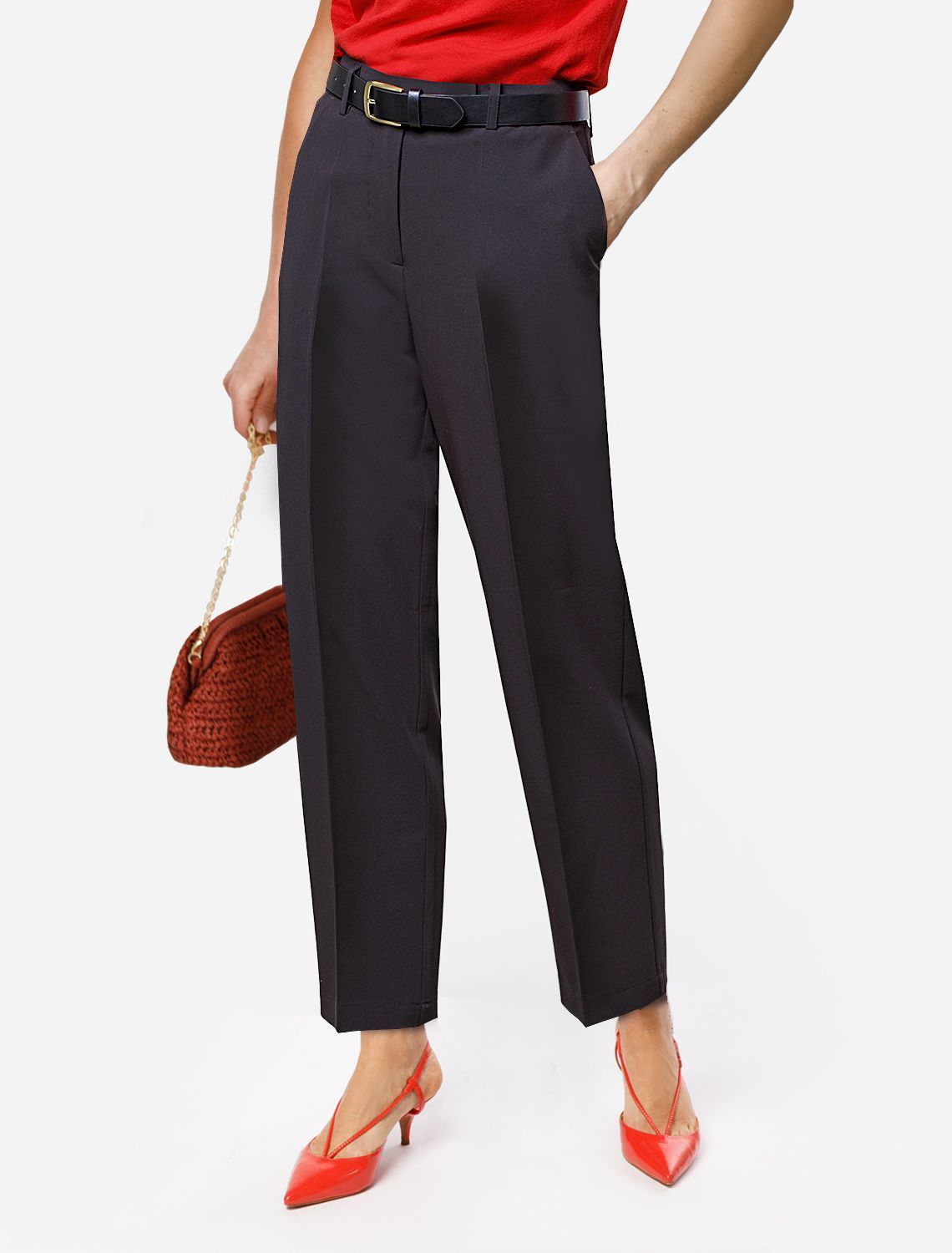 Укороченные, прямые брюки из поливискозы с эластаном D24.226 черный