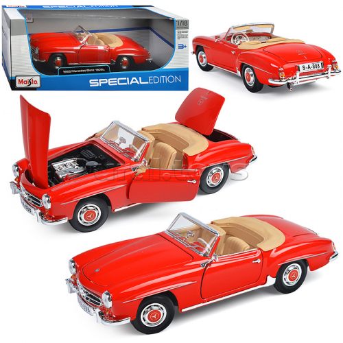 Машинка die-cast 1955 Mercedes-Benz 190SL, 1:18, красная, открывающиеся двери