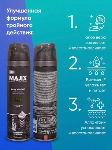 Пена д/бритья Majix Carbon 200мл