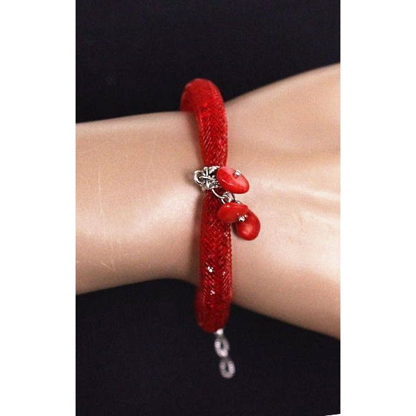 Браслет из коралла на сетке, цвет красный