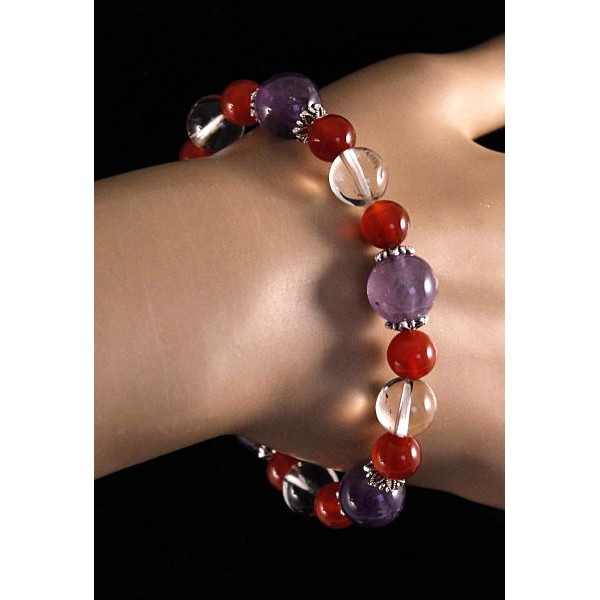 Браслет из аметиста, сердолика и горного хрусталя, шарик