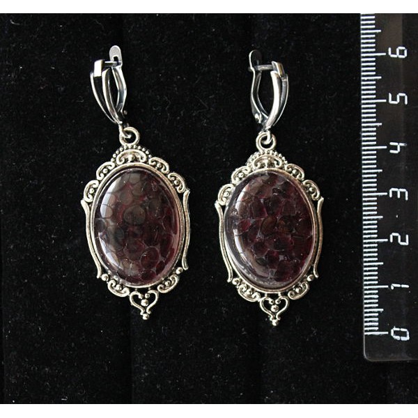 Серьги из граната (кабошон-мозаика), овал 25х18мм, оправа